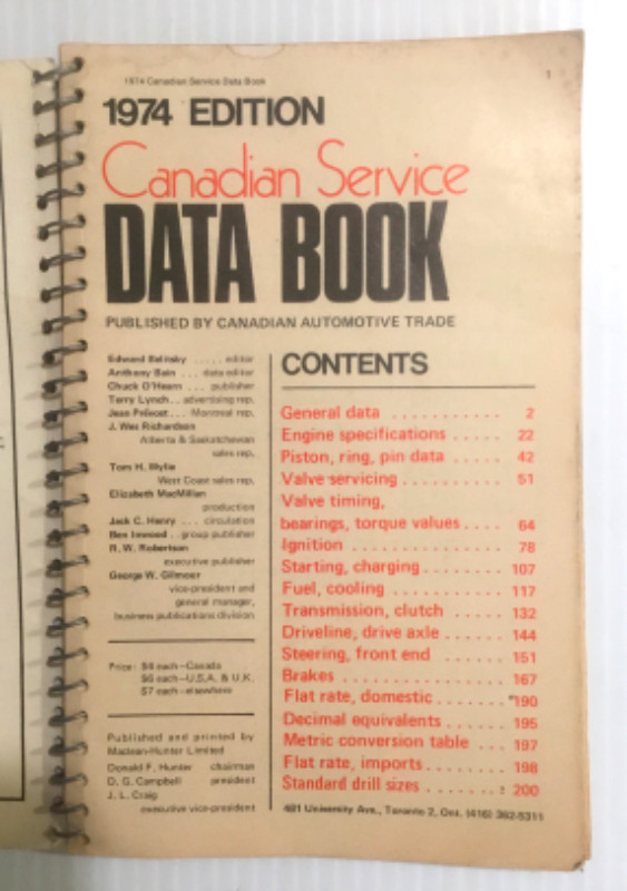 Canadian Service Data Book 1974 Edition (for 1969-73 models) in Other Parts & Accessories in St. Catharines - Image 2