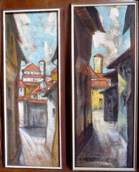 TWO Original Oil Paintings on Burlap, by A. F. Vallee, 1970's