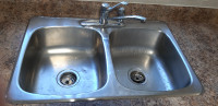 Steel kitchen sink top mount double bowl with faucet