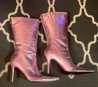 ALDO | Pointed Toe Knee High Boots | Metallic Light Pink