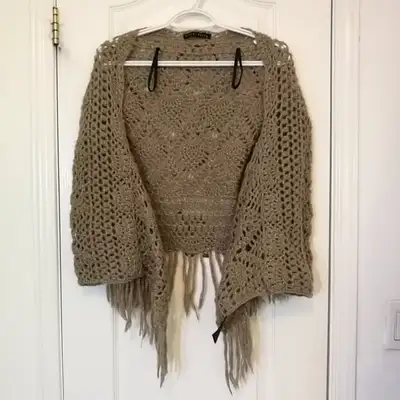 XS Bette Paige Metallic Knit Poncho Sweater, View more