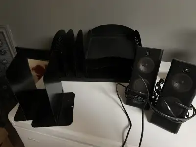 desk organizer. book ends and computer speakers, View more