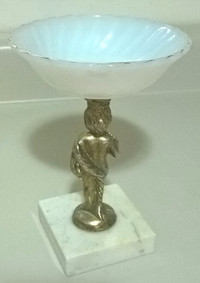 Vintage Soap Dish w/ Metal Cherub Figurine Marble Base