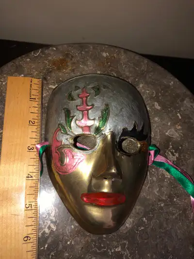 vintage brass hand painted mask/ firm price , View more