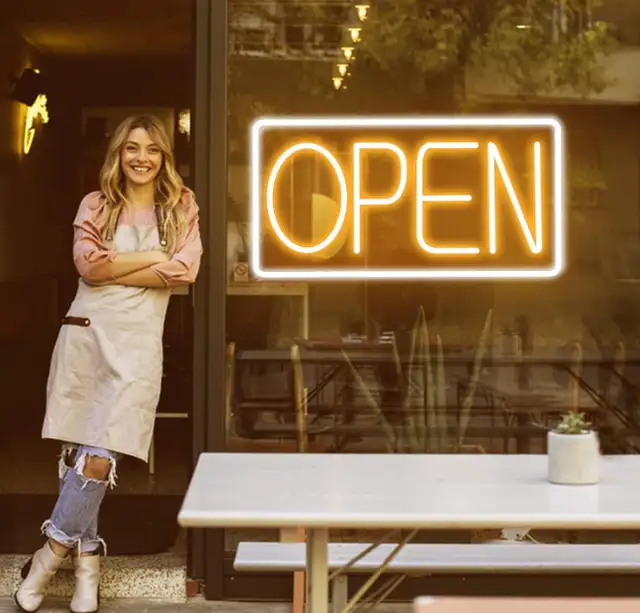 Ultra Bright 32” LED Open Sign – White/Yellow Neon Look Open Box63009266857217123