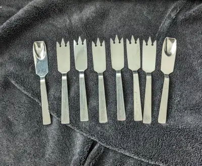 Vintage set of Capri Italy stainless steel canape forks + spoons, View more