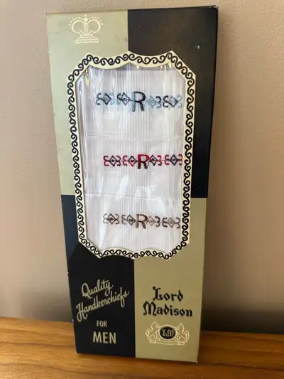 Vintage Set of 3 Men’s Quality Monogrammed Handkerchiefs, View more