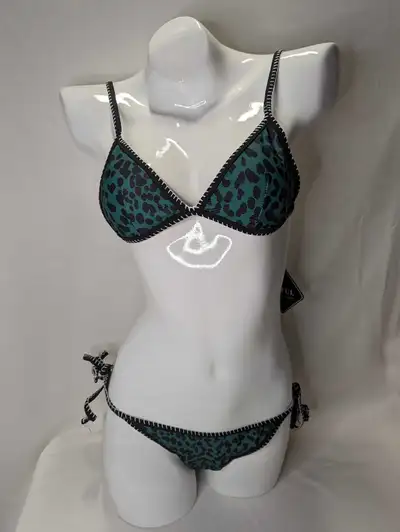 Green leopard two piece bikini swimwear swimsuit bathing suit 