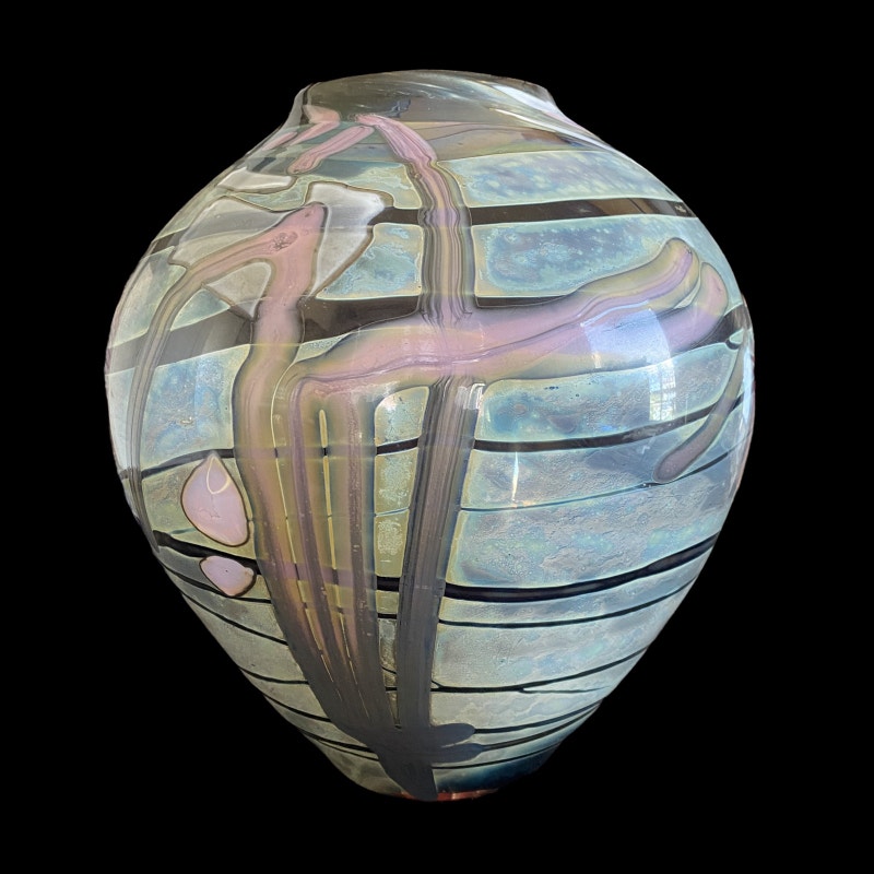 1988 MARGARET MOHR Signed Marquetry Glass Vase Arts & Collectibles