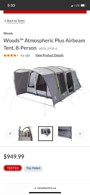 Wood Atmospheric Airbeam Tent 8 person in Fishing, Camping & Outdoors in Belleville - Image 2