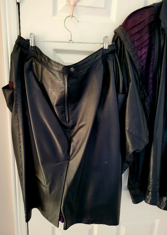 Women's Vintage Jacket &amp; Skirt Black Purple Leather Suede XL in Women's - Tops & Outerwear in Markham / York Region - Image 3