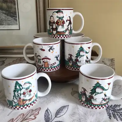 Set of Vtg 90s Winter Follies Mugs Debbie Mumm, View more