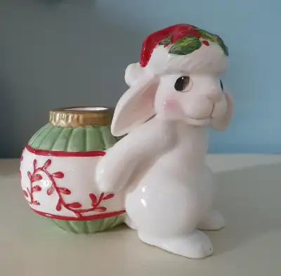 Vintage 1989 Fitz & Floyd Christmas Bunny Blooms Candle Holder