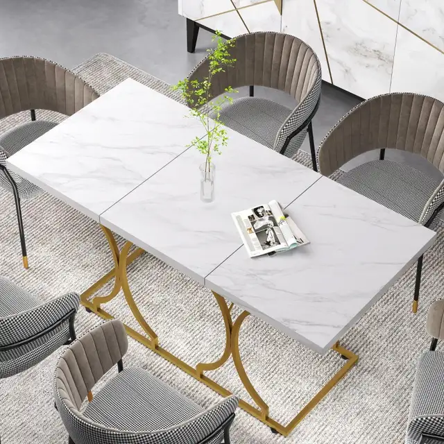 59" Dining Table for 6, Modern Marble-Pattern Kitchen Dinner in Dining Tables & Sets in Markham / York Region - Image 3