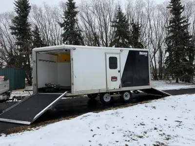 2021 mission trailer, has heater inside, mutiple hooks to hang gear, beverage shelf, helmet shelf, o...