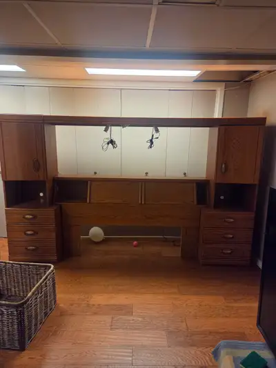 Vintage Oak Queen Bookcase Headboard  Wall Unit unit, View more