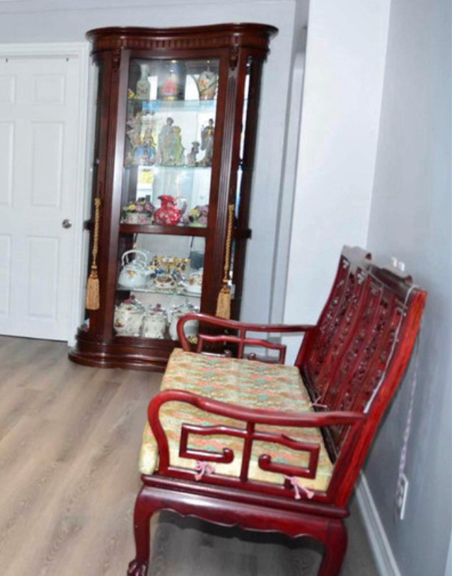 Large curved front glass cabinet/ curio with 2 side glass doors in Hutches & Display Cabinets in Hamilton