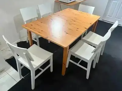 Dining set, Natural wood extendable dining table with 6 chairs, View more