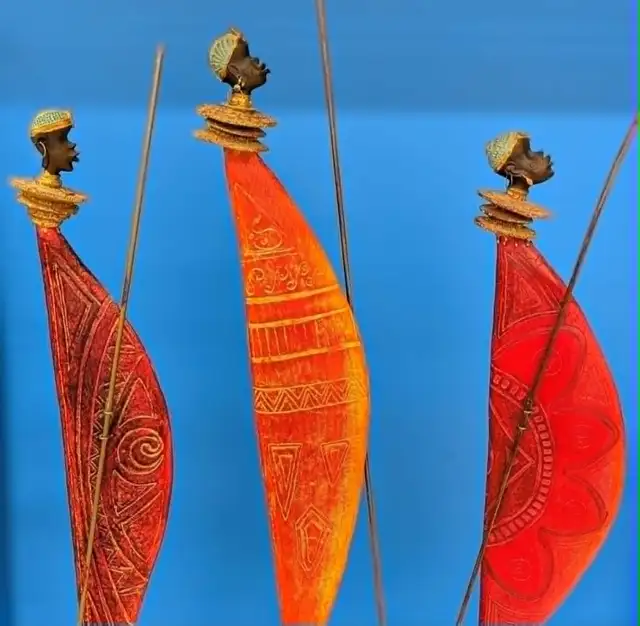 Wonderful  Set of 3 Colourful Decorative African Figural Statues
