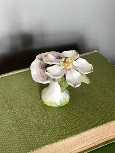 Whimsical Vintage Molla Pottery Mushroom; with a flowering dogwood. Made in Vancouver Canada by pott...