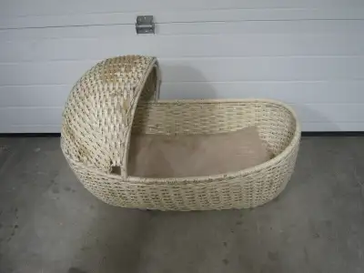 Antique 1940's White Wicker Rattan Crib Bassinet, View more
