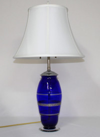 Rare Seneca Glass Co Cobalt Blue & Silver Antique Table Lamp