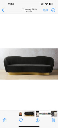 CB2 Robey Charcoal Velvet Curved Sofa