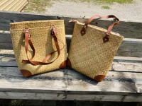 Thick straw tote bag brown