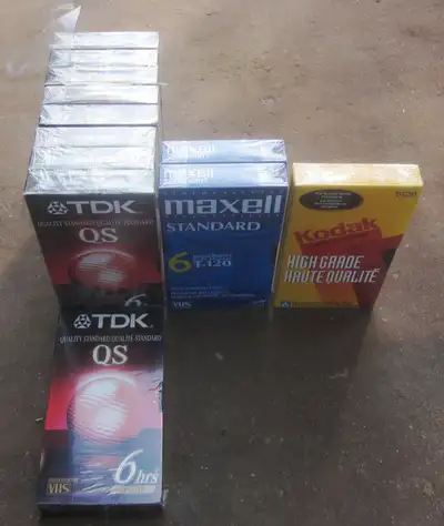 Lot of 12 Blank New VHS Cassette Tapes, TDK, Maxell, Kodak, View more