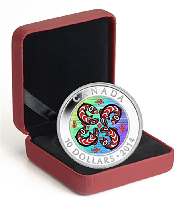 1/2 oz. Fine Silver Hologram Coin-First Nations Art: Salmon 2014 in Arts & Collectibles in Mississauga / Peel Region - Image 2
