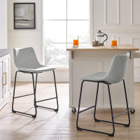 24" Faux Leather Counter Stool in Grey
