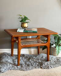 Gorgeous Danish Teak and Cane Side Table