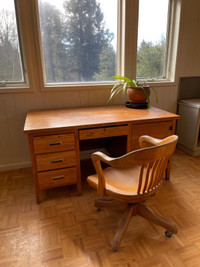 Solid Oak Bankers Desk & Chair