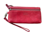 Daniel Leather Brick Red Zip Pockets Women’s Wristlet Bag 