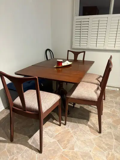 4 dining chairs that were reupholstered and newly painted a beautiful burgundy colours. If post is u...