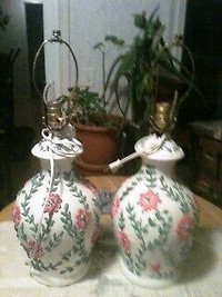 Unique Pair of Lamps Embossed with Flowers & Leaves