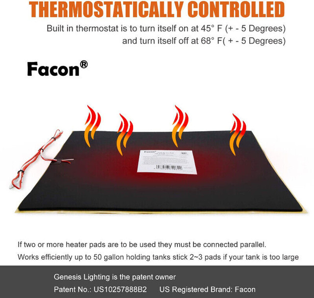 NEW 2x Facon 12x18" RV Tank Heater Pads Thermostat Control 12VDC in Other in City of Toronto - Image 2