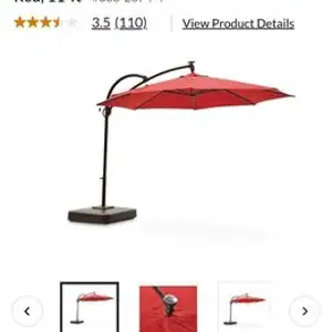 Brand new in box CANVAS Madrid Outdoor/Patio Offset Umbrella w/ Solar LED Lights, Base & Crank, Red,...