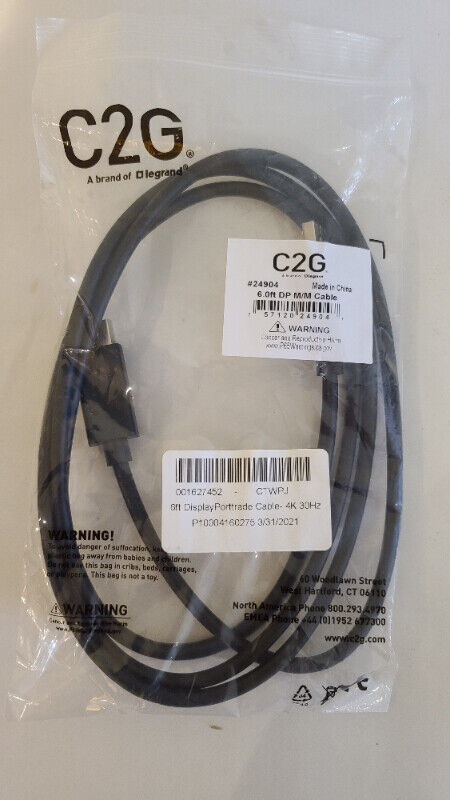 New C2G  4K DisplayPort DP Male/Male PC Monitor Cable 6ft 24904 in Cables & Connectors in Kitchener / Waterloo