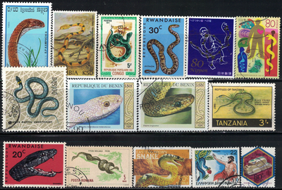 Snake, Reptile Stamps, 15 Different, View more