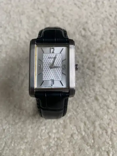 Rare superslim Guilloche dial Seiko tank men’s watch, View more