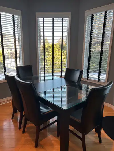 glass and wood dining table with chairs, View more