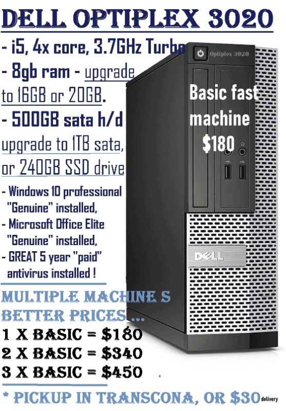 FOR SALE ... 8GB RAM 3.6 Turbo boost, 4x core, 240GB SATA ! in Desktop Computers in Winnipeg - Image 3