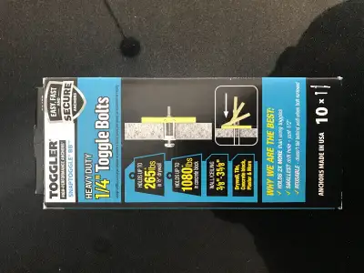 New pack of 10 - 1/4” Toggle Bolts, View more