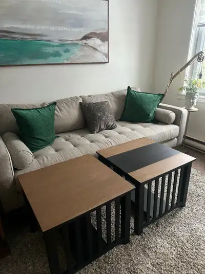 Modern Two-Tone Wood & Black Side Tables (Set of 2), View more