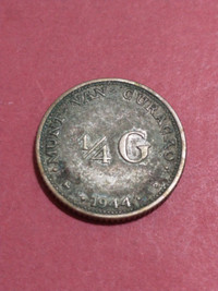 1944 Curacao WWII 1/4 gulden .640 silver KM #44