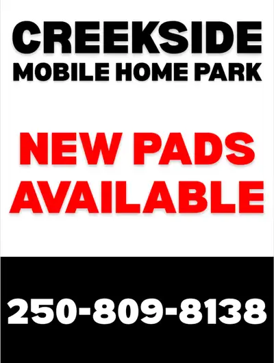 Creekside Mobile Home Park in Greenwood, BC. New pads available immediately $425 - $450/month. Inclu...