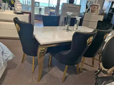 Table Rectangulaire en Marbre Haut de Gamme – Chaises Lion, View more