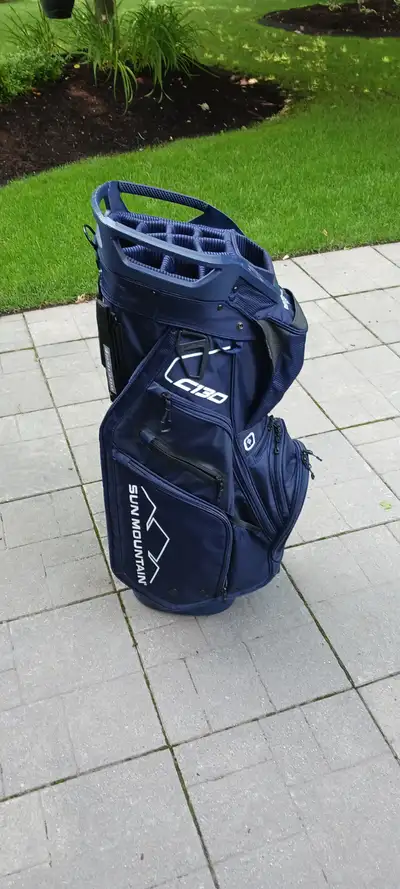 Bleue Sun Mountain golf bag, large top with fourteen individual, full-length club dividers, lots of...