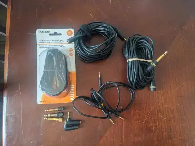 Stereo headphones extensions cords. 2 @ 6 m 3.5 mm male. female 1 @ 6m. 6.5 male x 3.5 mm female 2 @...